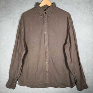Abercrombie & Fitch Linen Casual Long Sleeve Button Down Shirt Large Brown